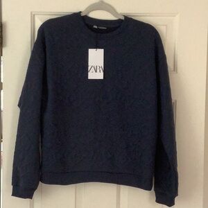 Zara Navy Blue Crewneck Sweatshirt Modern Minimalist Style. NEW.